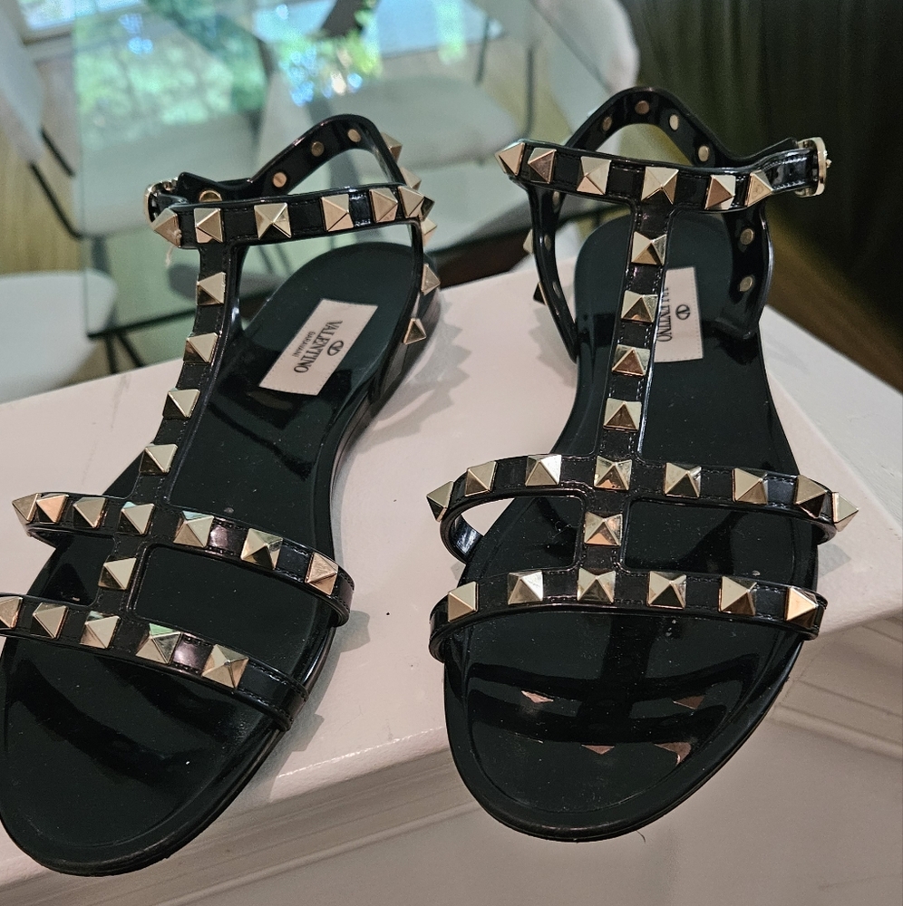 (1) Valentino Black Studded Sandals RIGHT